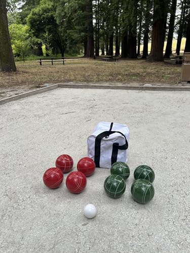 BuyBocceBalls Listing - Made in USA, Premium Quality Official Tournament Bocce Set - 110mm Red and Dark Green Balls Nylon Bag; Regulation Size Balls 998 Grams (2 lbs. 3 oz.)