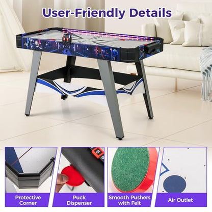 Goplus 54" Air Hockey Table, Hockey Game Table w/LED Scoreboard, Lights, 2 Pucks, 2 Pushers, Powerful 12V Motor, Indoor Powered Arcade Style Table for Kids Adults, Game Room, Home, Office