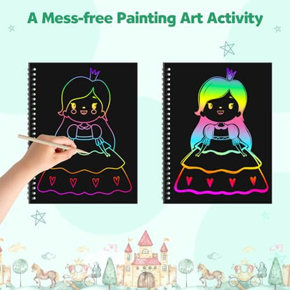 ZMLM Scratch Paper Art Craft: 2 Pack Rainbow Scratch Notebooks Crafts for Kids Ages 4-8 Year Old Girl Birthday Gift Games for Kids Arts Kits School Party Toys Activity - style: Classic