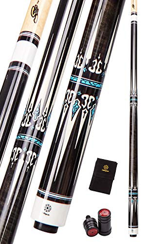 Collapsar CXT Pool Cue with Soft Case,Black with Cream Points and Turquoise,Wrapless Handle 58Inch Professional Pool Stick - color: Dark Gray handle, size: 20 ounce