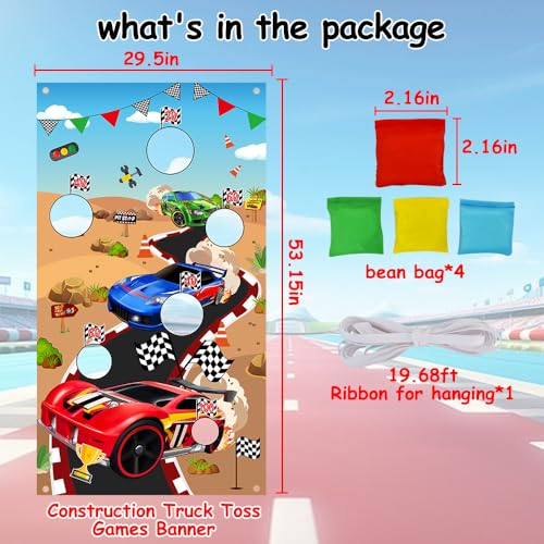 Vuzvuv Toss Games Banner with 4 Bean Bags and 5 Scores Holes for Race Car Party Favors, Adults Birthday Party Decorations