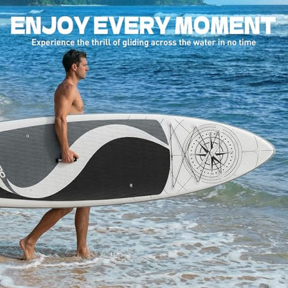 SOLAVERO 10'6" Inflatable Paddle Board for Adults, Stand Up Paddle Board with Premium SUP Accessories,Anti-Slip EVA Deck for Youth & Adults of All Skill Levels - color: Compass