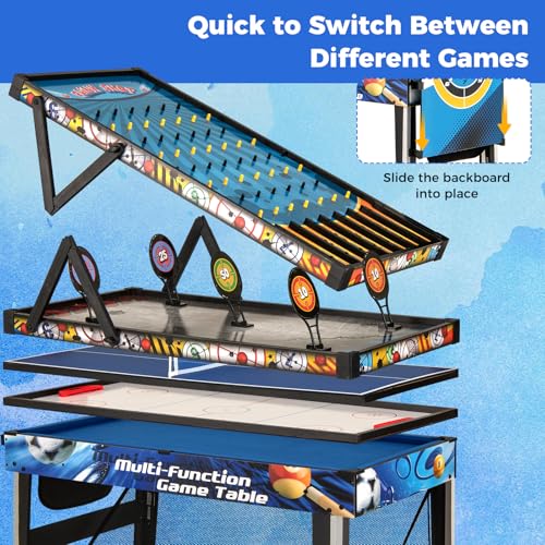 GYMAX Multi Game Table, 10 in 1 Combo Game Table Includes Table Tennis, Basketball, Soccer, Hockey, Archery, Shooting, Darts & Pinball for Home, Game Room, Friends & Family with Complete Accessories