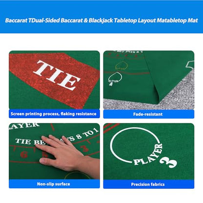 GSE Games & Sports Expert 36" x 72" Double-Sided Casino Layout Felt, Las Vegas Style Tabletop Mat for Parties, Home Entertainment, Poker Game Night - style: Blackjack&Baccarat