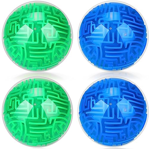 Sumind 4 Pcs 3D Puzzle Maze Ball Magic Brain Teasers Games Memory Sequential Maze Cube Ball Sphere Educational Puzzle for Adult Hard Challenges(Blue, Green) - color: Blue, Green
