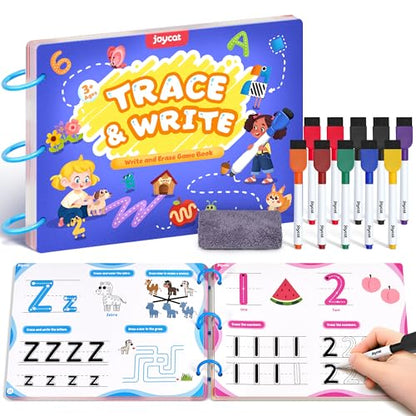 JoyCat Preschool Learning Activities 48 Reusable Pages, Handwriting Practice for Kids Toddlers, Tracing Letter Number Workbooks, Educational Autism Busy Book, Learning Gift Toys for 3 4 5 Year Olds - style: 1. Trace & Write