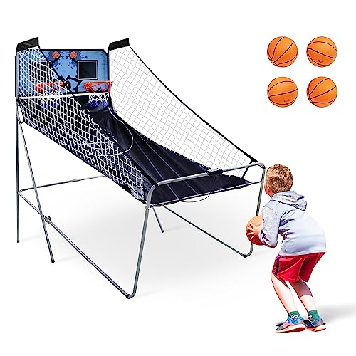 LEMY Folding Arcade Basketball Game Indoor, Dual Shot Sport 2 Player with Electronic Scoring System & 4 Balls