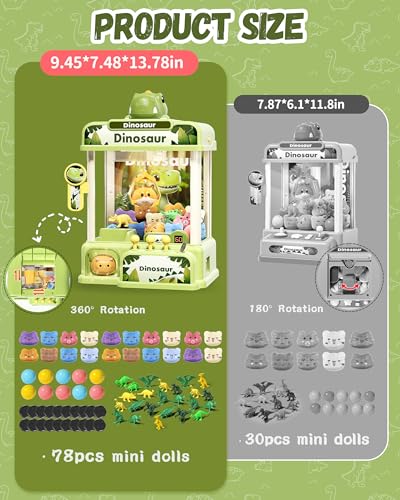 STACTCUTE 78PCS Large Dinosaur Claw Machine for Kids, No Assembly Required - Electronic Arcade Game with Music & Lights, Vending Machine Toy Prize Dispenser - Birthday Gift for Boys & Girls Age 3+ - size: Large