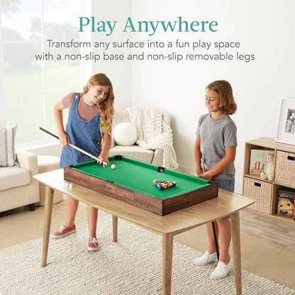 Best Choice Products Tabletop Billiard Table, Pool Game Table for Living Room, Game Room w/ 2 Cue Sticks, Ball Set, Storage Bag - color: Walnut