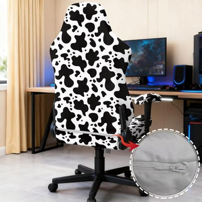 Gaming Chair Cover with Armrest Covers, Anti-Scratch Elastic Spandex Gamer Seat Slipcover Protector for Office Racing Style Gaming Desk Chair, Cow Print - color: Cow Print