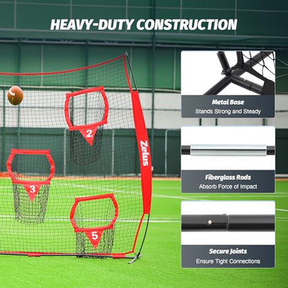 ZELUS Football Throwing Net, Quarterback Training Equipment with 5 Target Pockets, Football Practice Throwing Passing Accuracy Trainer with Carry Bag Ground Stakes for Kids Adults - color: Red, size: 8×8