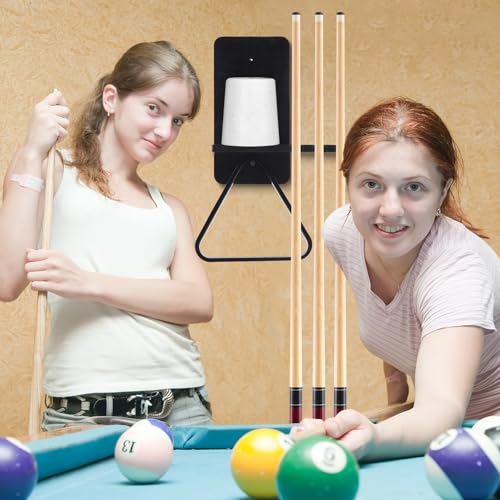 Geelin Wall Mounted Cone Chalk Holder, Wood Pool Hand Chalk Holder with 5 Cue Grooves, Billiards Pool Table Accessories, Billiard Room & Bar (Black,with Triangle Rack Hook) - color: Black, style: with Triangle Rack Hook