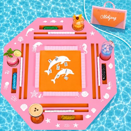 36" Foldable Floating Mahjong Table for Pool, Waterproof Floating Card & Game Table for Poker, Dominoes and Card Games, Portable Pool Party Table with Storage Bag for Family Game Nights, Orange - color: Orange