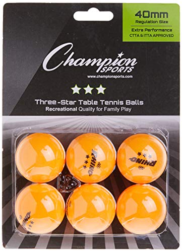 Champion Sports 3 Star Table Tennis Ball Pack – Tournament Size, 40mm Seamless, CTTA & ITTA Approved - style: Pack of 6 (Orange)