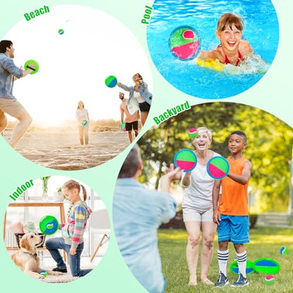 Toss and Catch Ball Game Set, 4 Paddles and 4 Balls Outdoor Paddle Catch Game for Kids, Backyard Beach Pool Yard Toy, Summer Birthday Gift for Boys Girls Ages 4-12 - color: Green Blue+pink Green