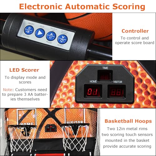 Dual Shot Arcade Basketball Game, 8 Modes Arcade Basketball Game with LED Electronic Scorer Timer Foldable Double Shootout Game 5 Balls for All Players Home Playground Game Halls