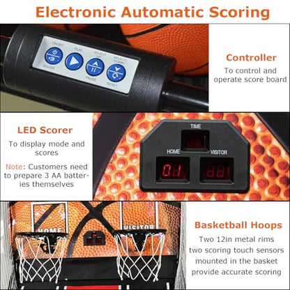 Dual Shot Arcade Basketball Game, 8 Modes Arcade Basketball Game with LED Electronic Scorer Timer Foldable Double Shootout Game 5 Balls for All Players Home Playground Game Halls