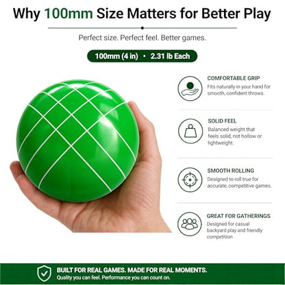 Bocce Ball Set - 100mm Resin, Pallino, Carry Bag & Measuring Tape | Bright Pink, Orange, Green & Blue Balls, Backyard, Lawn & Beach Play, Family Fun for 2-8, Great Gift