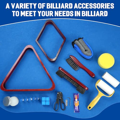 23 PCS Pool Table Brush Set Accessories, Wooden Billiard Triangle & Diamond Rack for 2-1/4" Pool Balls, Professional Billiard Accessories Kit with Cue Chalk for Beginners and Professional Players