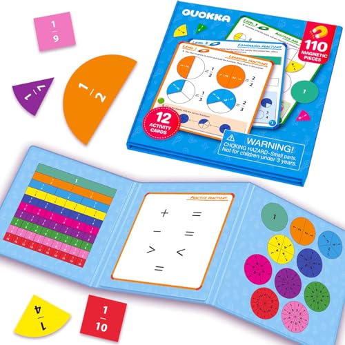QUOKKA Magnetic Puzzles for Kids Ages 4-6 – Magnetic Fractions Learning Set for Kids 6-12 – Math Games for Homeschooling, Classrooms & Travel – 110 Magnets, 12 Task Pages, Marker – Toddler Travel Toys - style: 10. Math Game