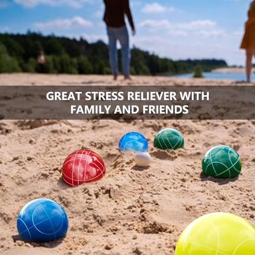 Aivalas Bocce Ball Set, 107mm Outdoor Bocci Game with 8 Resin Balls, Pallino for Backyard Lawn Beach, Outdoor Yard Party Games for Family Kids Teens Beginners (2-8 Players)
