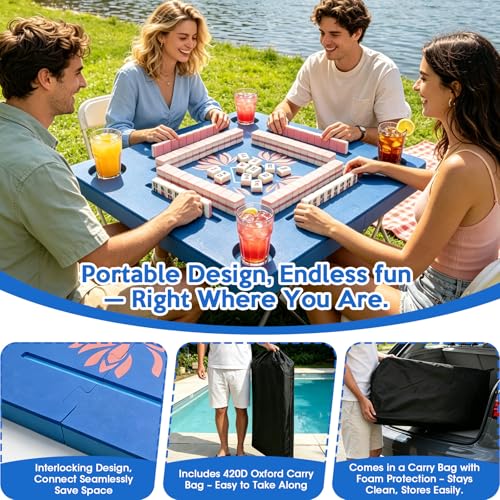 34Inch Foldable Floating Mahjong Table for Pool–Extra-Thick Float Board Water Game Tray Floater Mahjong Table Portable for Adults,Swimming Pool & Hot Tub,Poker,Card Games,Dominoes,Scrabble,Lake,Beach