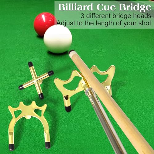 Retractable Pool Cue Bridge Stick Set with 3 Removable Brass Bridge Heads Snooker Billiards Stick Bridge Pool Table Accessories Adjustable Pool Cue Rest for Precision