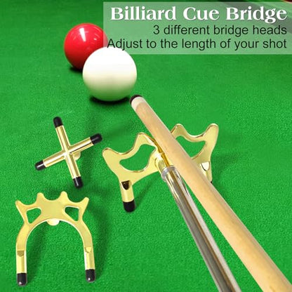 Retractable Pool Cue Bridge Stick Set with 3 Removable Brass Bridge Heads Snooker Billiards Stick Bridge Pool Table Accessories Adjustable Pool Cue Rest for Precision