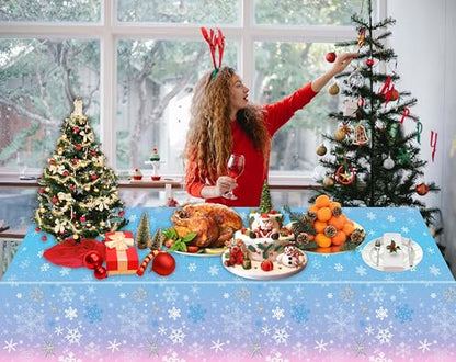Kesfey 3 Packs Christmas Snowflake Tablecloth 51 x 87 Inch Winter Frozen Wonderland Table Cover Disposable White Snowflake Plastic Table Cloth Blue and Pink Snowflake Tablecloths for Christmas Party - color: Blue and Pink Snowflake