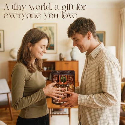 Book Nook Kit, 3D Wooden Puzzles for Adults, DIY Miniature House Kit for Adults, Booknook with LED Light, Gifts for Family, Friends and Book Lovers, Bookshelf Decor(Wisdom Rings)
