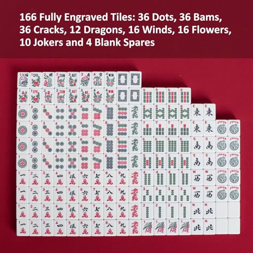 Jongyance American Mahjong Set, 166 White Tiles with Pink Bag, 4 All-in-One Rack/Pushers, Mah jongg Game Set (Mah-Jongg, Majiang,Ma Jong) - color: Pink