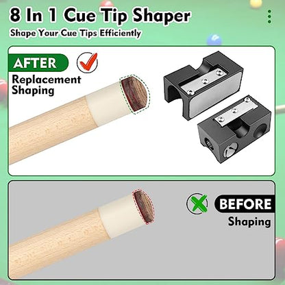 8 in 1 Aluminu Pool Cue Shaper, Black & Blue,Pool Cue Accessories for Replacement and Shaping Cue Tips, Cue Tip Shaper