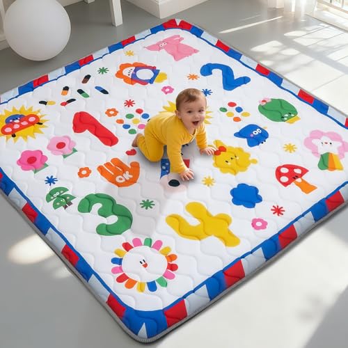 RONGFA Baby Play Mat for Floor, 71'' x 59'' Thicken Foam Soft Padded Mat for Baby, Playpen Mat for Toddlers Infant Kids, Machine Washable, Non-Slip Bottom Safe for Crawling (Number) - color: Number, size: 71"×59"