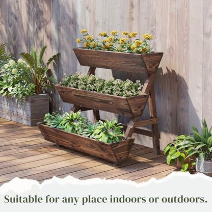 3-Tier Wooden Vertical Raised Garden Bed with Legs, Tiered Planter Box, Vertical Garden Planter,Wood Plant Stand Wood Flower Rack for Patio, Balcony, Freestanding. (Carbonized-Large) - color: Carbonized, size: Big
