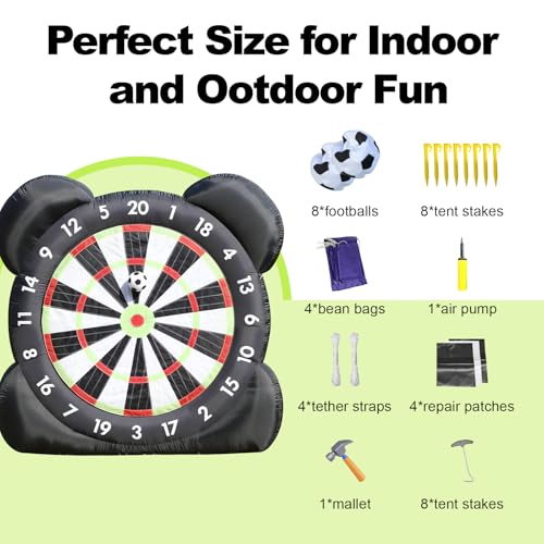 Large Inflatable Soccer Darts Game | 10FT Kick Target Board with 8 Soccer Balls | Outdoor Party Games for Kids & Adults | Backyard Fun, Camping, Gym Class & PE Equipment