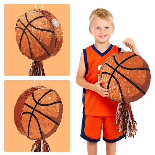 WERNNSAI Basketball Piñata - Basketball Piñata for Boys Kids Sports Birthday Party Decorations Sport Ball Birthday Games for Carnival Events Party Supplies with Blindfold and Bat - style: Basketball 002
