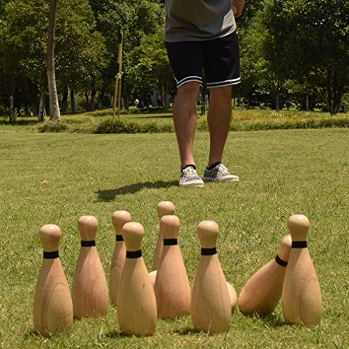 Long game NI-ROU Outdoor Giant Lawn Bowling Games Rubber Wooden Lawn Set Fun Sports Games Outside or Indoor for Family Adults and Kids Backyard Skittles Carrying Bag with 10 Pins and 2 Balls - size: Medium