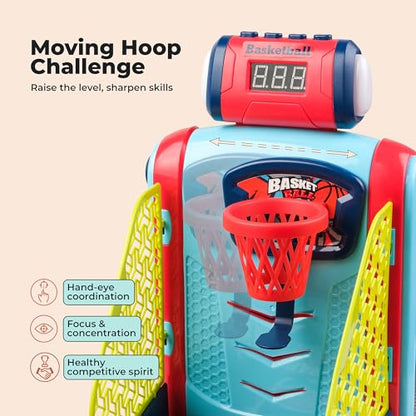 Tabletop Basketball Game — 2-Player Mini Basketball Game with Electronic Scoring & Timer, Two-Hoop Design for Desk Play, Moving Hoop Challenge for Kids