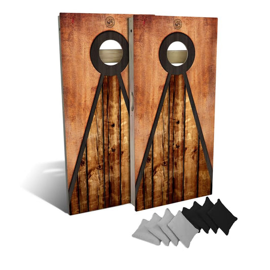 Slick Woody's Professional-Grade Cornhole Boards - 4'x2' Solid Wood Regulation Patriotic Woodgrain Corn Hole Toss Game with 8 Resin Filled Bags - color: Burnt Pyramid