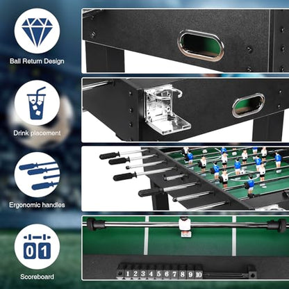 47Inch Large Foosball Table for Adults Full Size Soccer Game Table Heavy Duty Soccer Gaming Desk Game Tables Set for Family Night/Game Room/Party