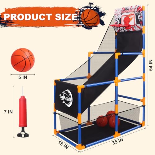 Nattork Arcade Basketball Game Set with 4 Balls and Hoop, Kids Basketball Hoop Indoor Outdoor Sports Toy Gifts for Kids Boys Girls 3-5 Years Old, Air Pump Included, Ideal for Gifts