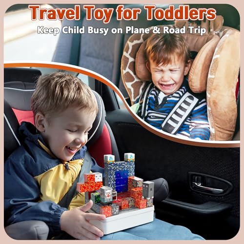 70PCS Magnetic Building Blocks Travel Toys for Kids Ages 4-8, Lava Portal Mini Magnetic Blocks with Iron Storage Box, Portable Magnet Cubes STEM Learning Set for Toddler Boys Girls Ages 3+ - style: Lava Portal