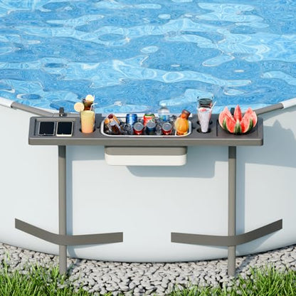 POOLCOMFT Pool Bar - Above Ground Poolside Table with 4 Cup Holders & Ice Bin, 47"×11" Foldable Swim Up Bar, Above Ground Pool Accessories, Pool Side Bar for Round/Oval/Rectangular Frame Pools - color: Black Pool Bar
