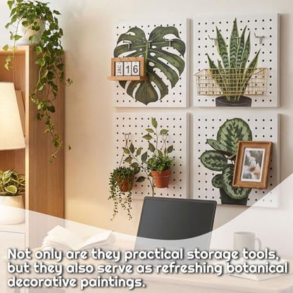 Boho Wall Decor Pegboard, 12x12 Inch Metal Display Board for Small Space, Ins Style Decor for Bedroom, Desk, Dorm, Living Room - style: Fresh Plant Style