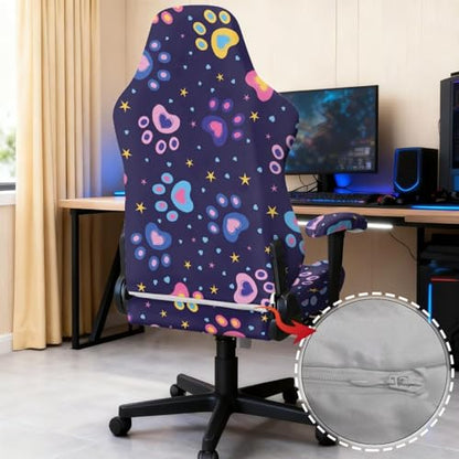 Dog Paw Print Game Chair Cover with Armrest Covers Soft Comfy Breathable Computer & Gaming Chair Slipcover for Swivel Rotating Chairs, 4Pc/Set - color: Purple - Dog Paw