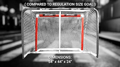 Mylec PVC Junior Hockey Folding Goal for Indoor + Outdoor (54 x 44 Inches), Lightweight & Portable, Sleeve Netting System (Red, 15 Pounds)