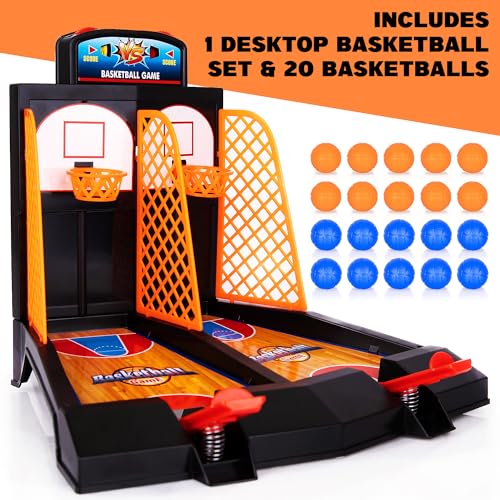 ArtCreativity Mini Basketball Tabletop Game with 20 Mini Balls or 24 Replacement Balls, 2-Player Desktop Arcade Basketball Toy for Kids and Adults - style: Basketball Game