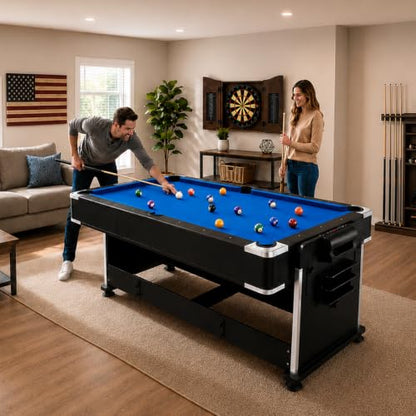 4-in-1 Multi Game Table – Pool Table,Air Hockey Table,Ping Pong Table & Dining Table Combo with Flip-Top Design,Includes Full Accessories.7ft Billiard Tables for Living Room,Bar,and Game Room.