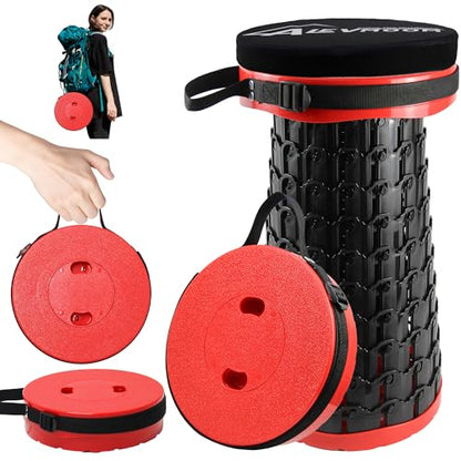 ALEVMOOM Telescoping Stool with Thick Cushion, H18.1“ D10.24” Portable Collapsible More Sturdy Capacity 600Ib, Retractable Collapsible Camping Adjustable Folding Stool for Hiking Garden BBQ - color: Red