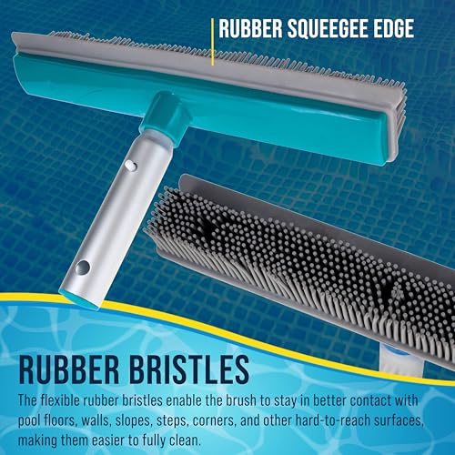U.S. Pool Supply 13" Pool Brush with Rubber Bristles and Squeegee Edge - Safe for Vinyl Liners, Ideal for Above-Ground Pools, Aluminum Pole Handle - Scrub Leaves Debris from Walls, Floors, Corners - style: 13" Rubber Bristles